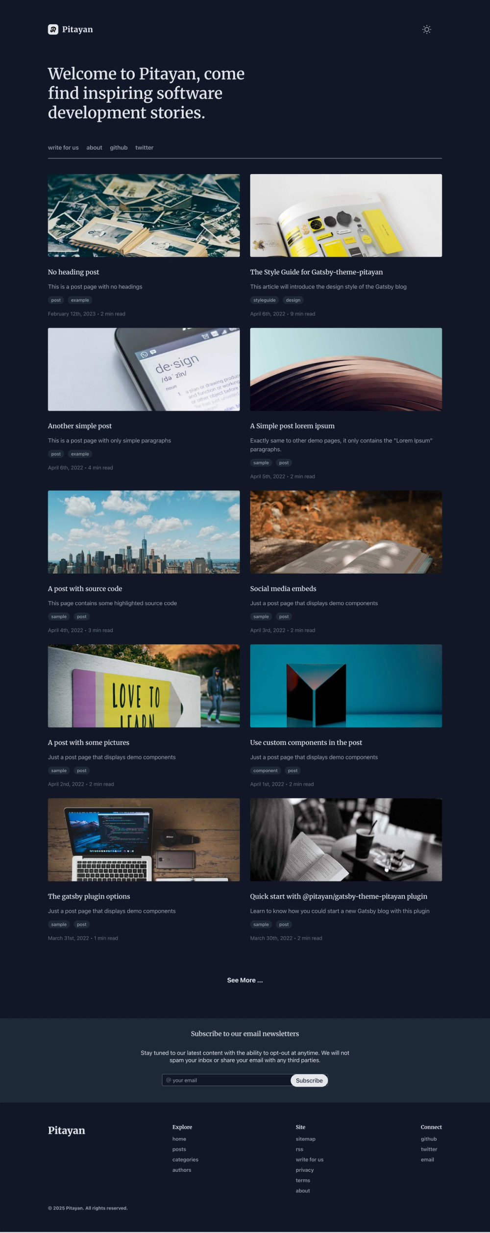 gatsby-theme-pitayan screenshot | ATemplate.com