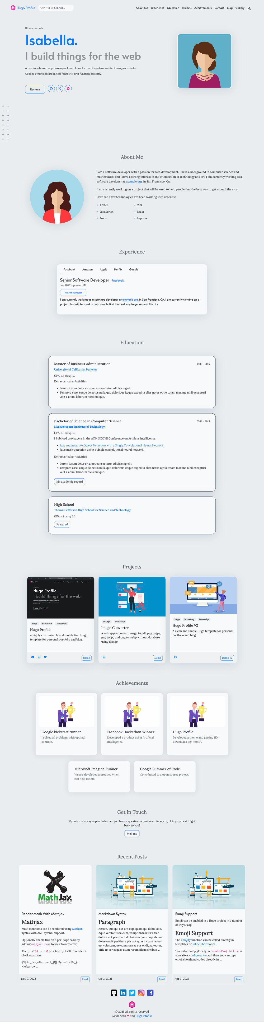 hugo-profile screenshot | ATemplate.com