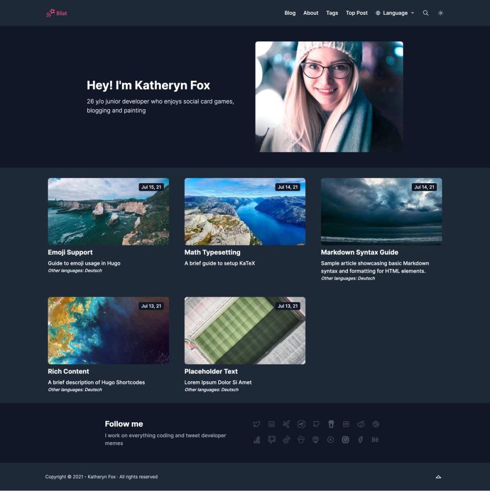 Blist Hugo Theme screenshot | ATemplate.com