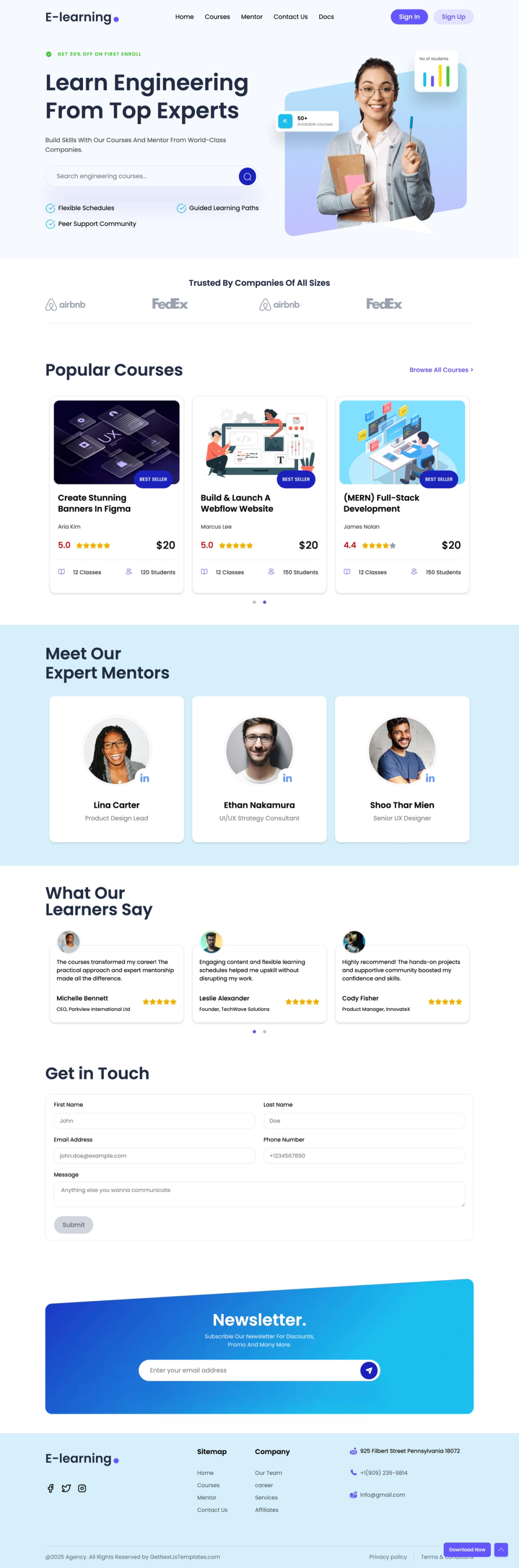 eLearning-tailwind-nextjs-free screenshot | ATemplate.com