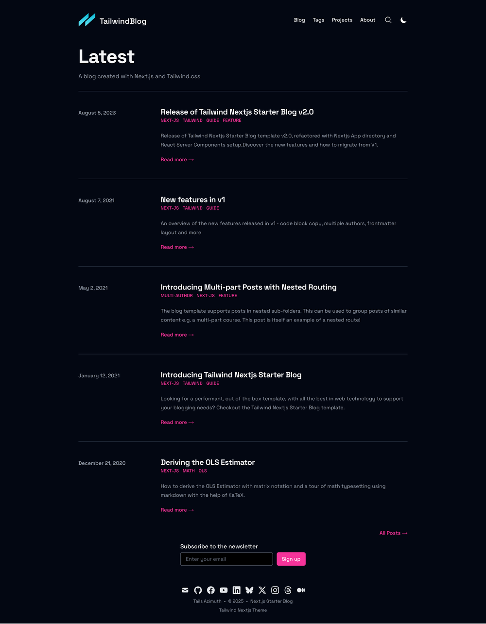 tailwind-nextjs-starter-blog screenshot | ATemplate.com