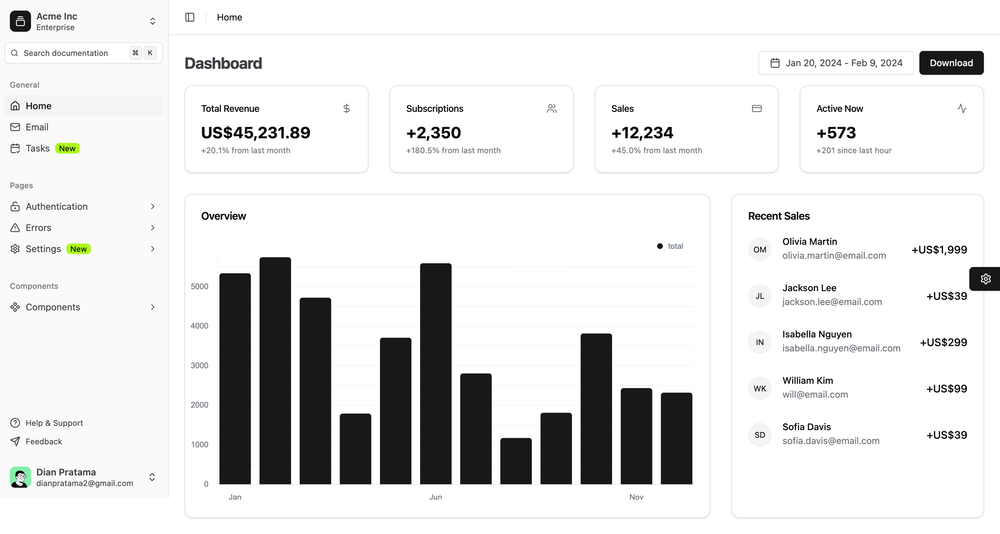 nuxt-shadcn-dashboard screenshot | ATemplate.com