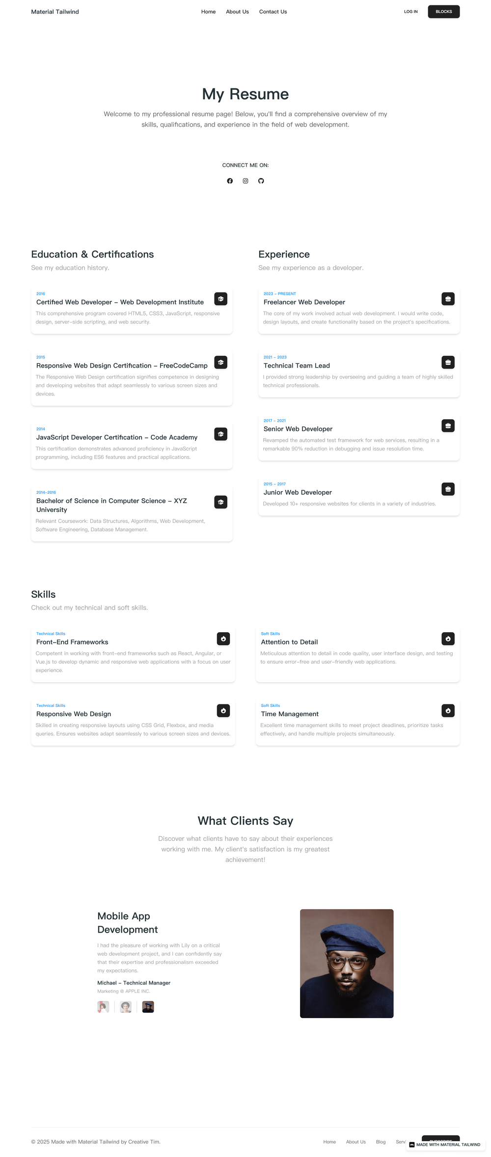Nextjs Tailwind Resume Page screenshot | ATemplate.com