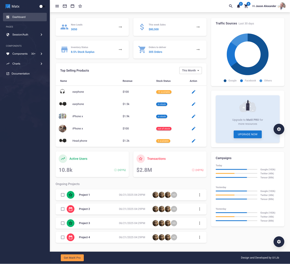 Matx React screenshot | ATemplate.com