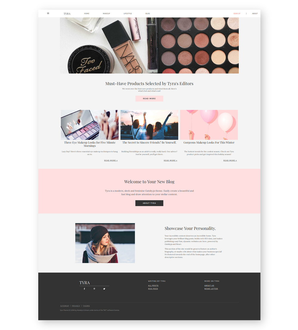 gatsby-starter-tyra screenshot | ATemplate.com