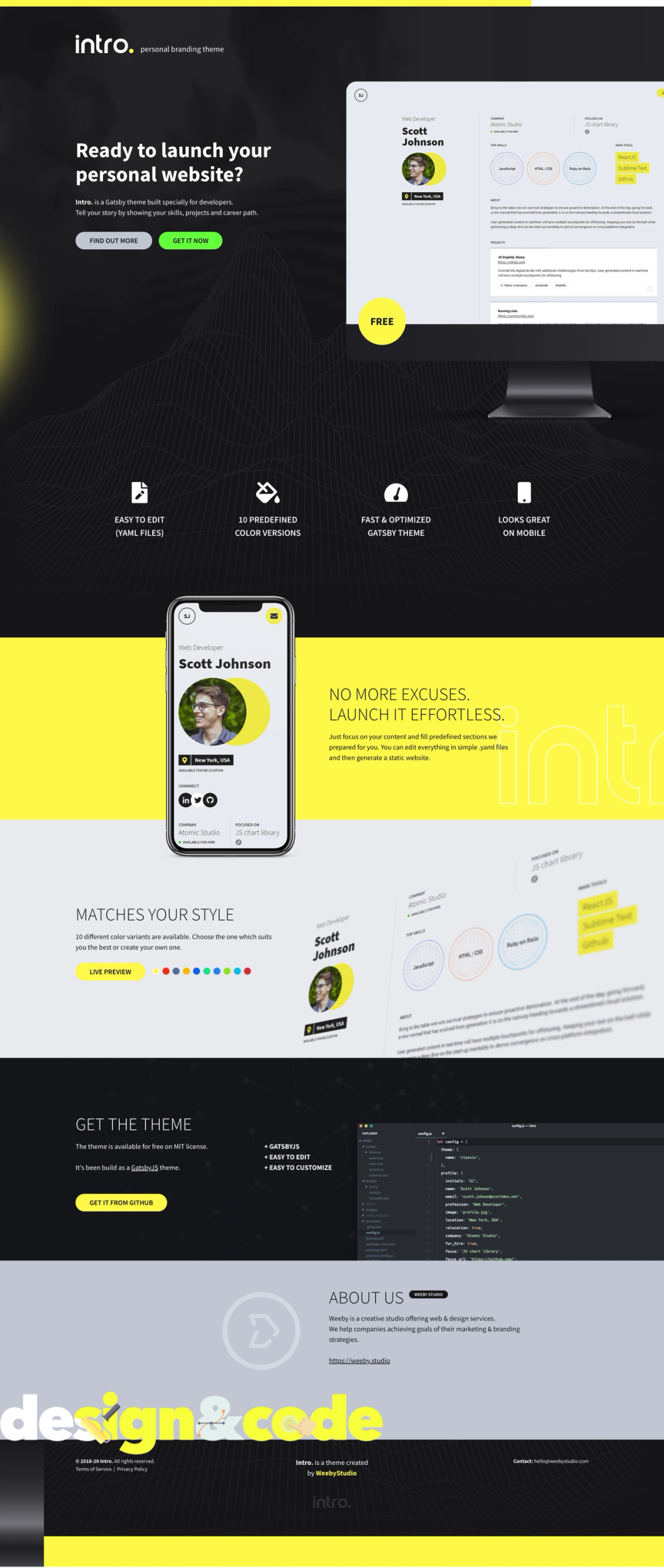 gatsby-theme-intro screenshot | ATemplate.com