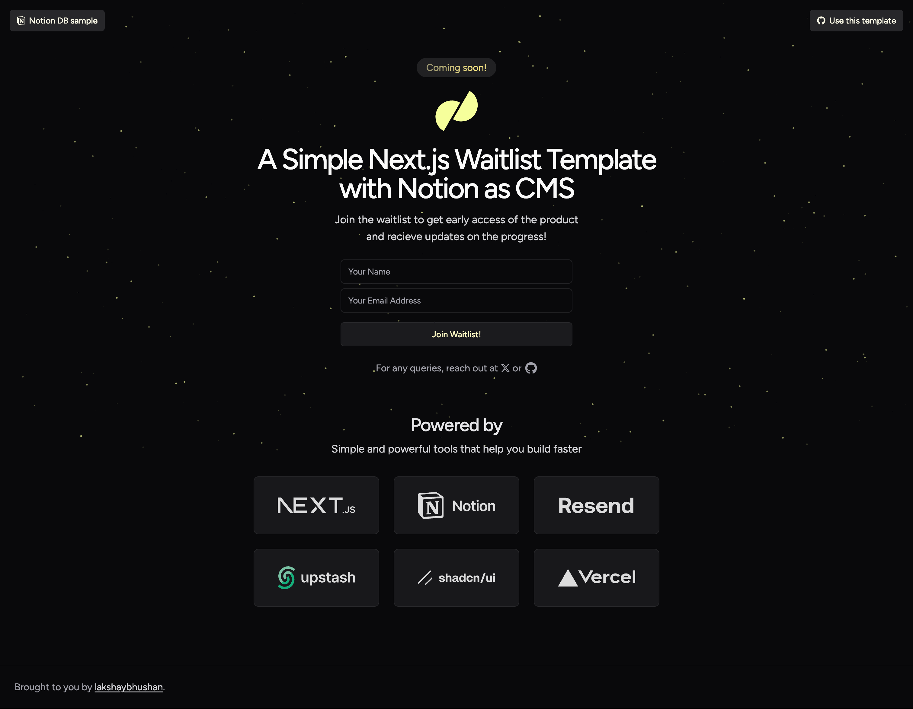 nextjs-notion-waitlist-template screenshot | ATemplate.com