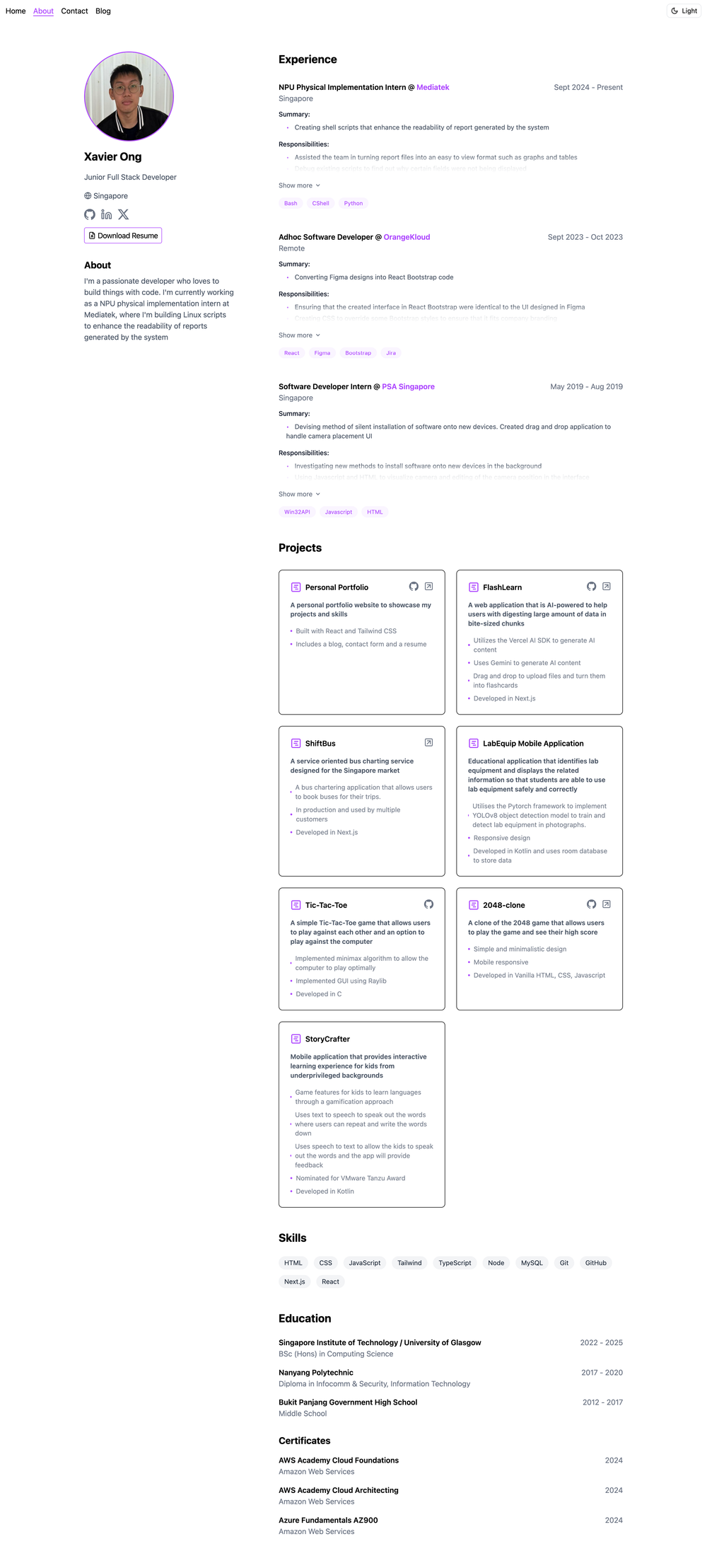 Xavier's Portfolio screenshot | ATemplate.com