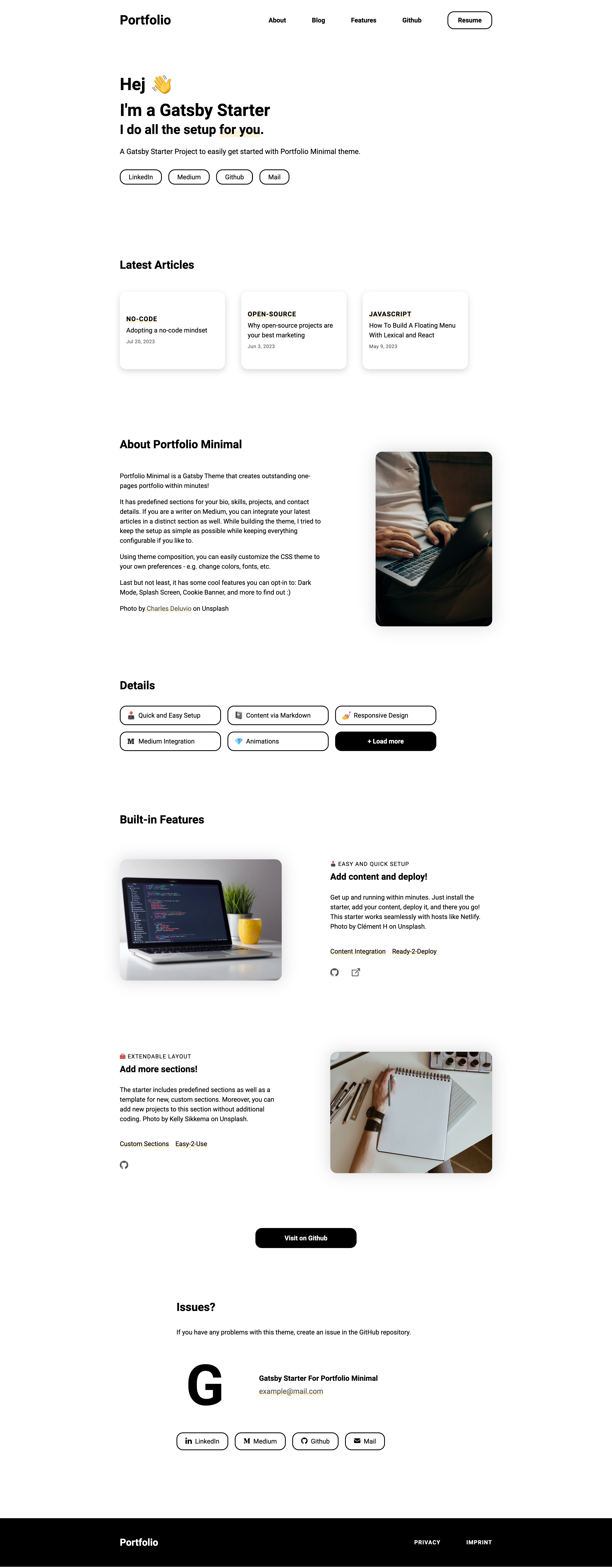 gatsby-starter-portfolio-minimal screenshot | ATemplate.com
