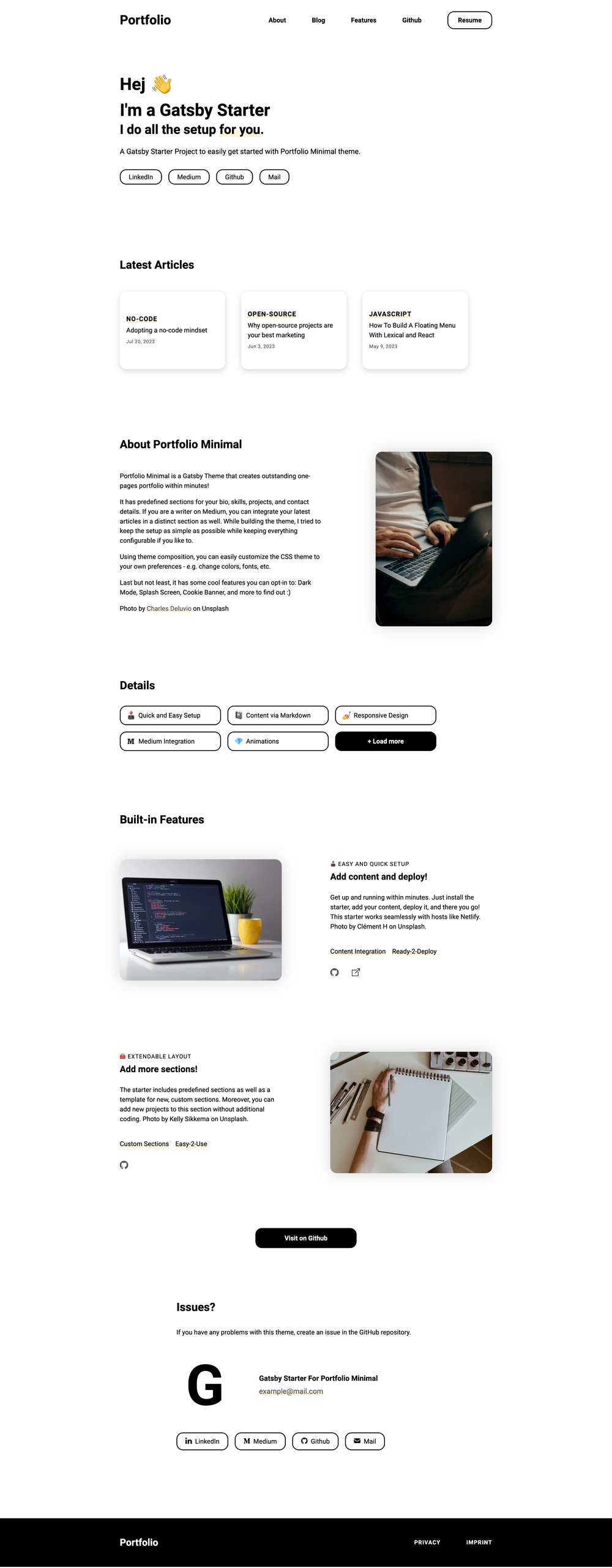 gatsby-starter-portfolio-minimal screenshot | ATemplate.com