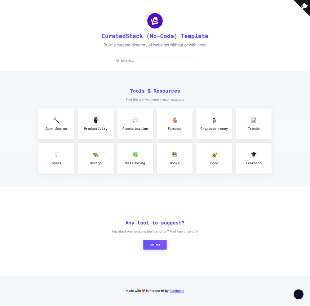 CuratedStack-nocode-template screenshot | ATemplate.com