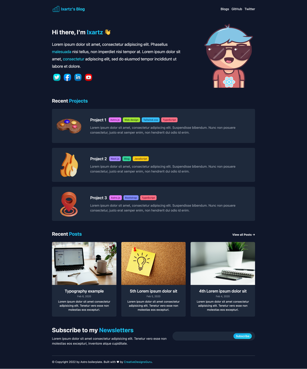 Astro-boilerplate screenshot | ATemplate.com