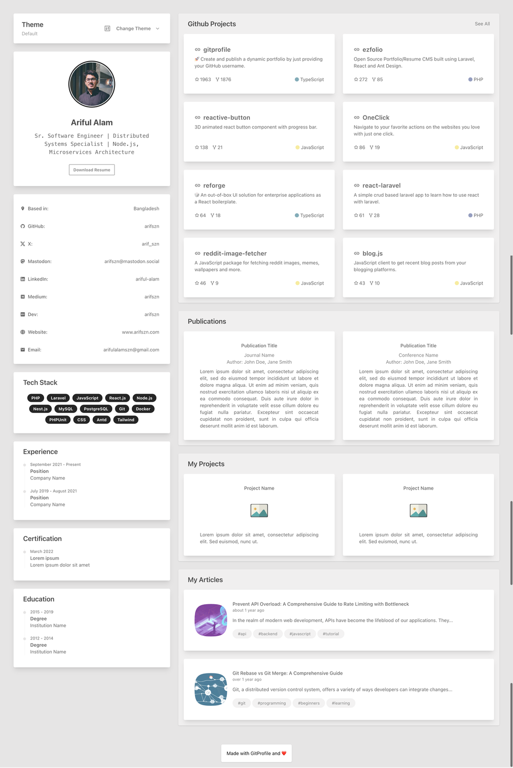 gitprofile screenshot | ATemplate.com