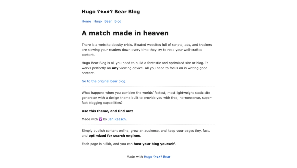 hugo-bearblog screenshot | ATemplate.com