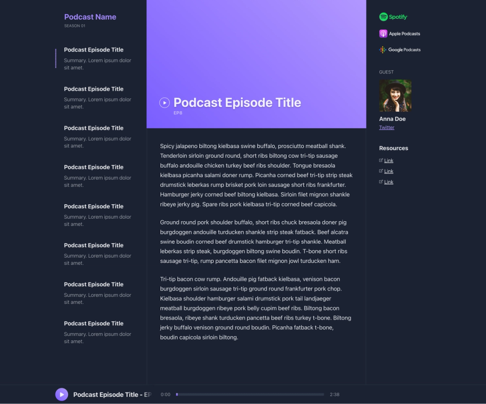 Gatsby Theme Simplecast screenshot | ATemplate.com