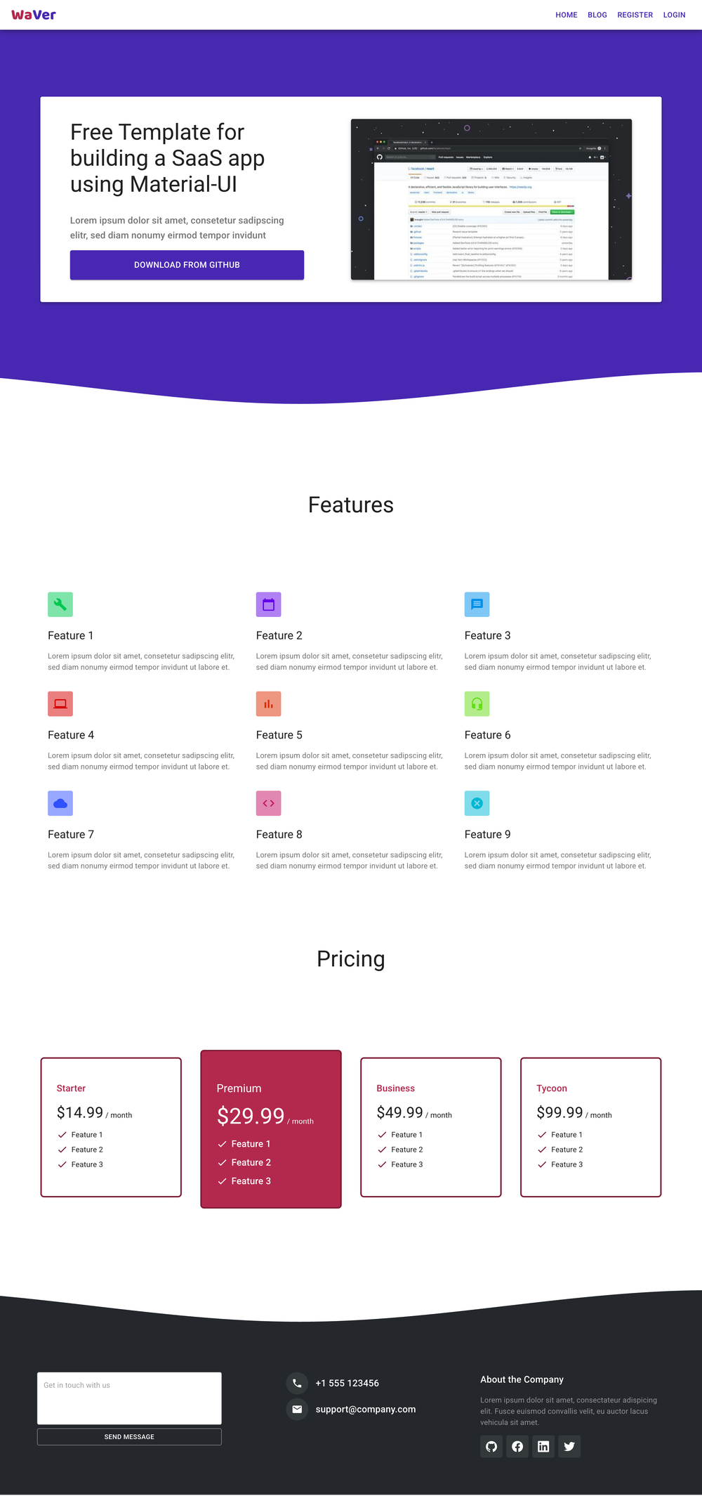 React SaaS Template screenshot | ATemplate.com