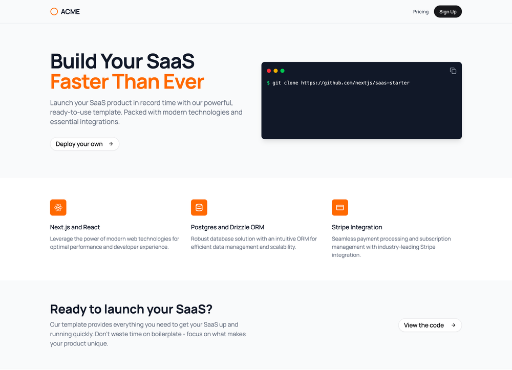 saas-starter screenshot | ATemplate.com