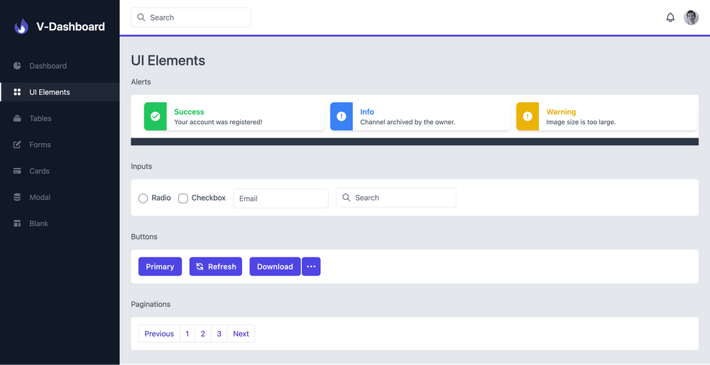V-Dashboard screenshot | ATemplate.com