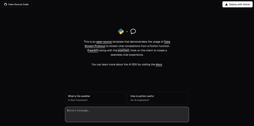 AI SDK Python Streaming screenshot | ATemplate.com