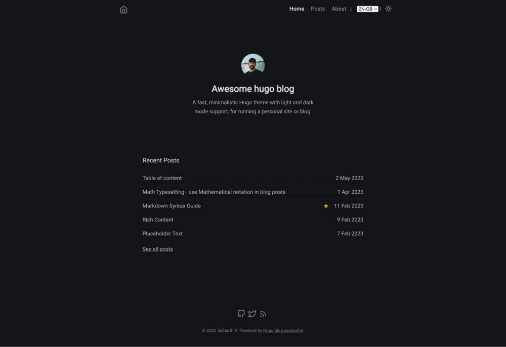 hugo-blog-awesome screenshot | ATemplate.com