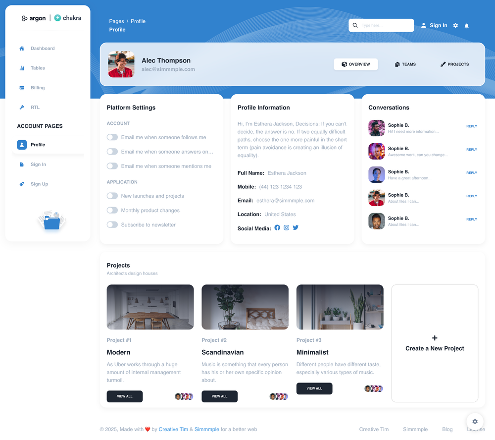 Argon Dashboard Chakra screenshot | ATemplate.com