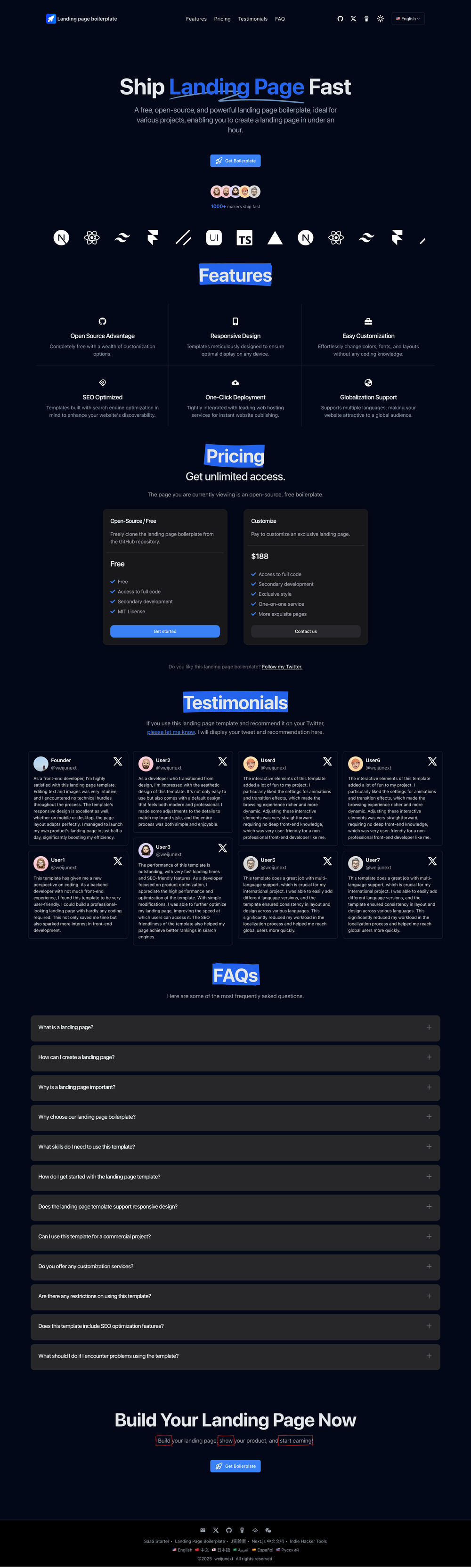 Landing page boilerplate screenshot | ATemplate.com