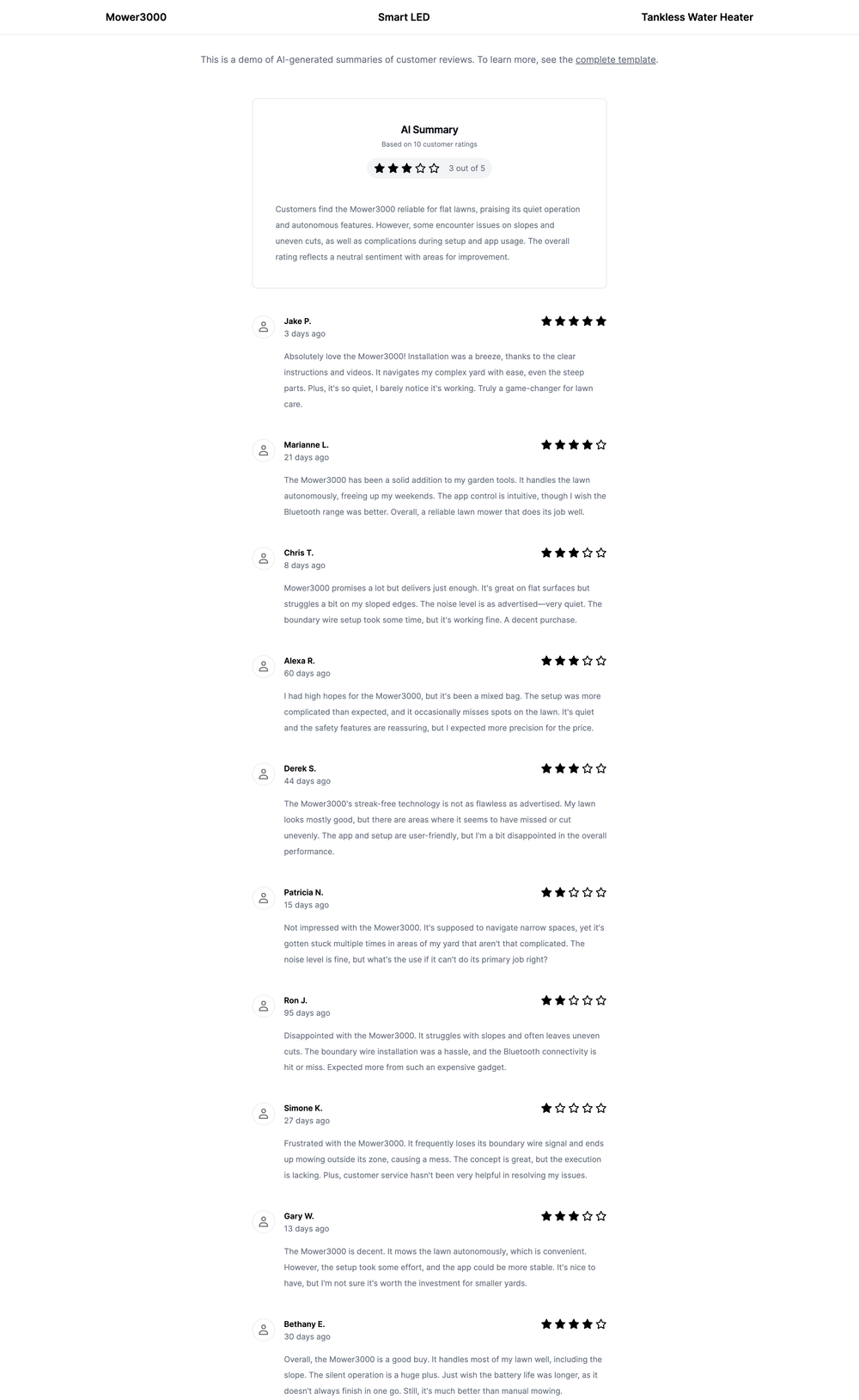 Customer Reviews AI Summary screenshot | ATemplate.com