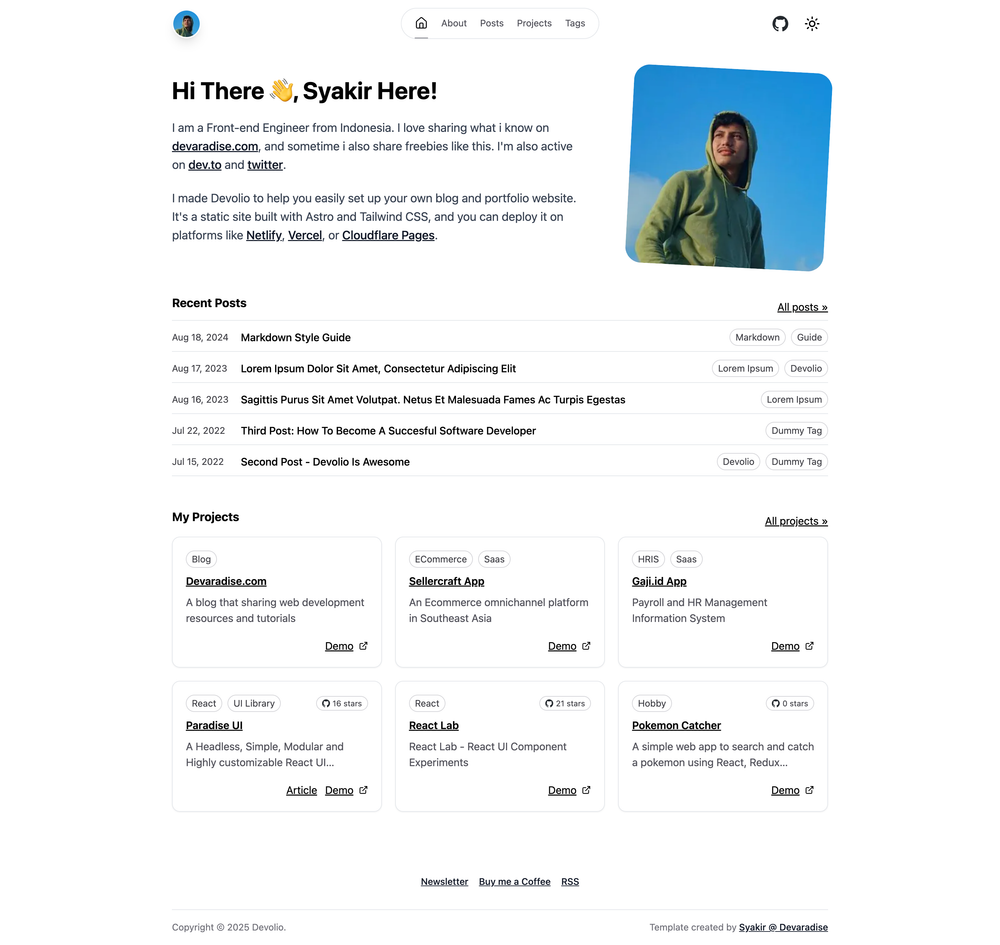 Devolio screenshot | ATemplate.com