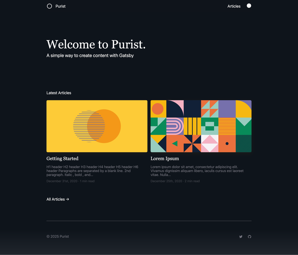 gatsby-theme-purist screenshot | ATemplate.com