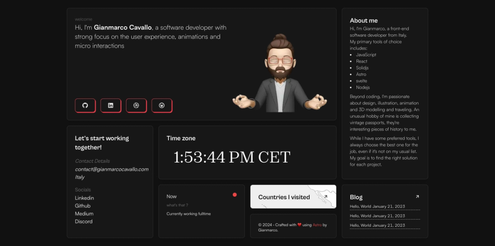 astro-bento-portfolio screenshot | ATemplate.com