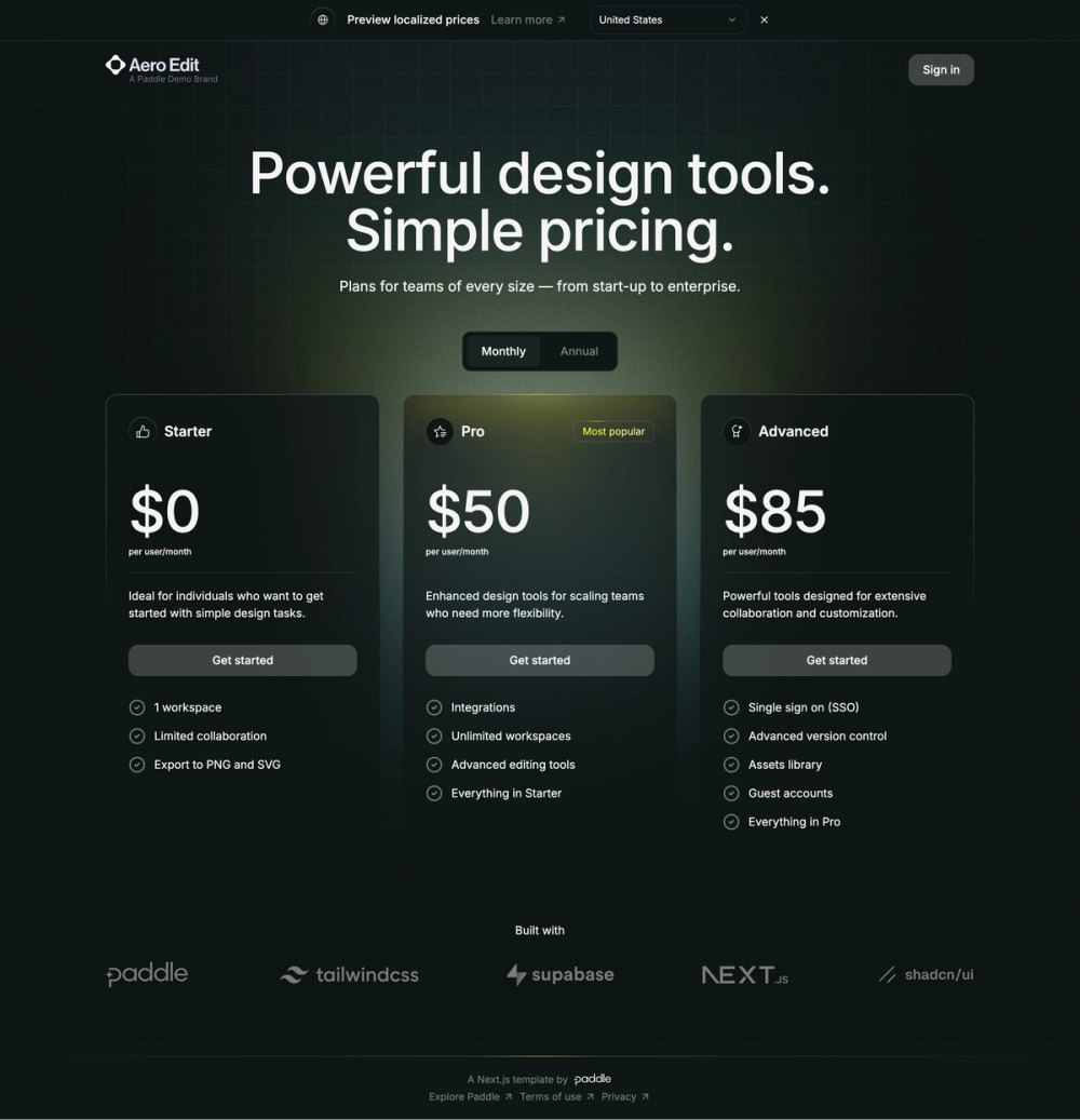 paddle-nextjs-starter-kit screenshot | ATemplate.com