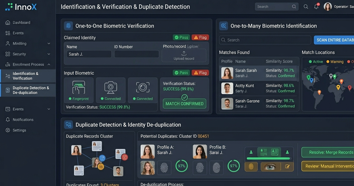 Identification, Verification & De-duplication