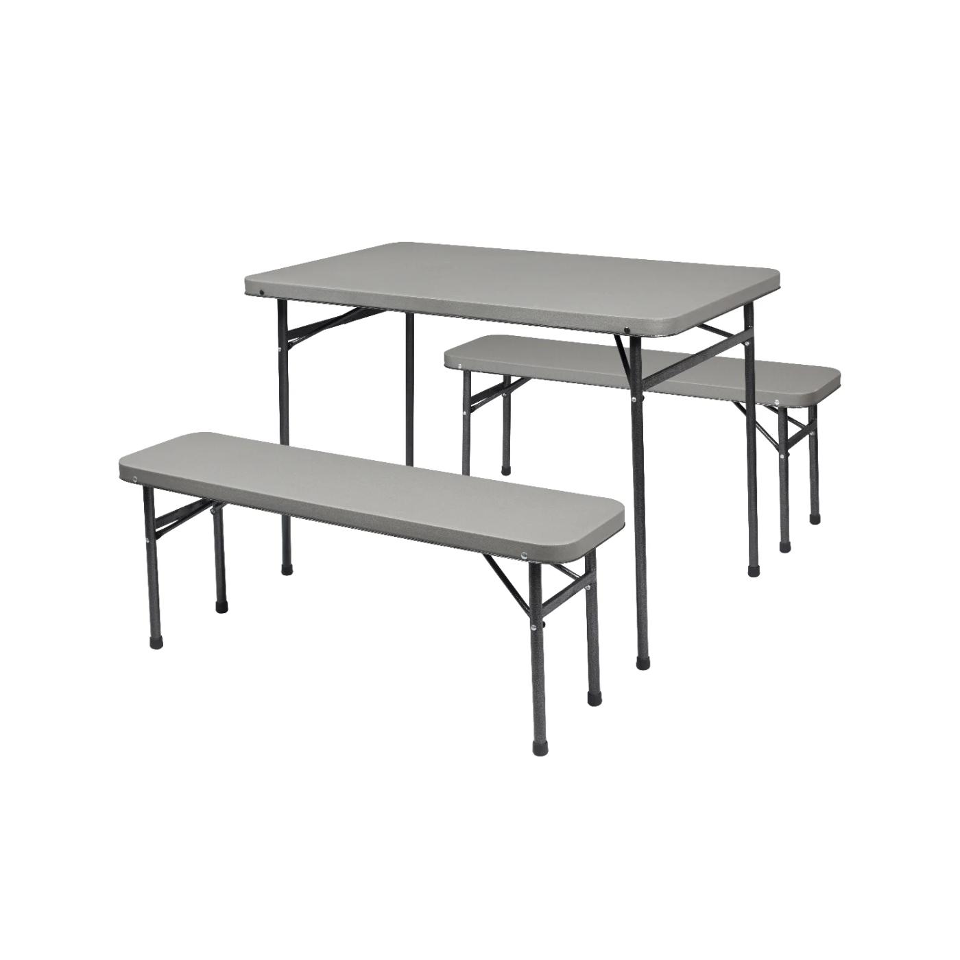 Ensemble table + 2 bancs pliants