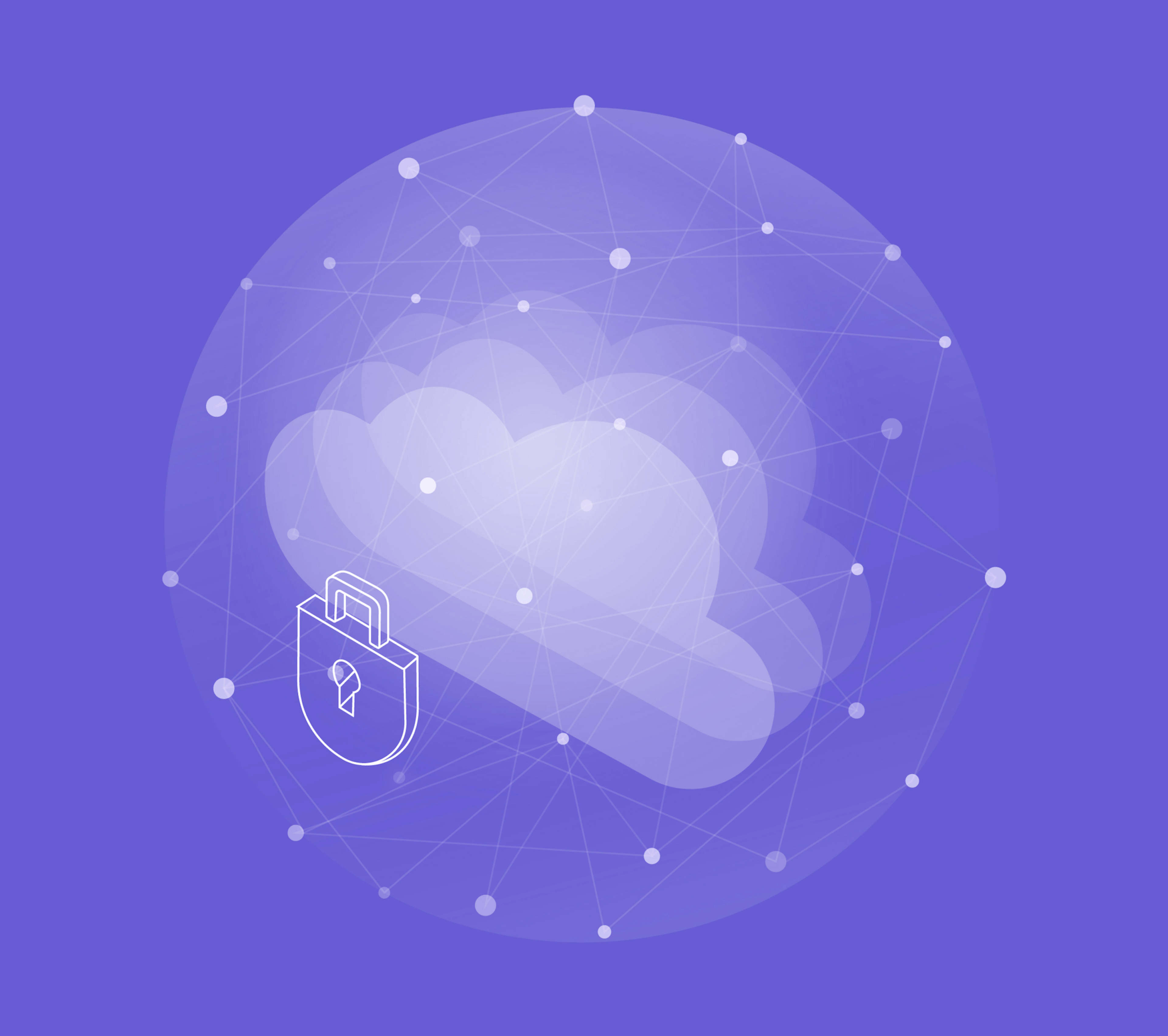A vector image of a lock superimposed over transparent clouds, representing the concept of security.