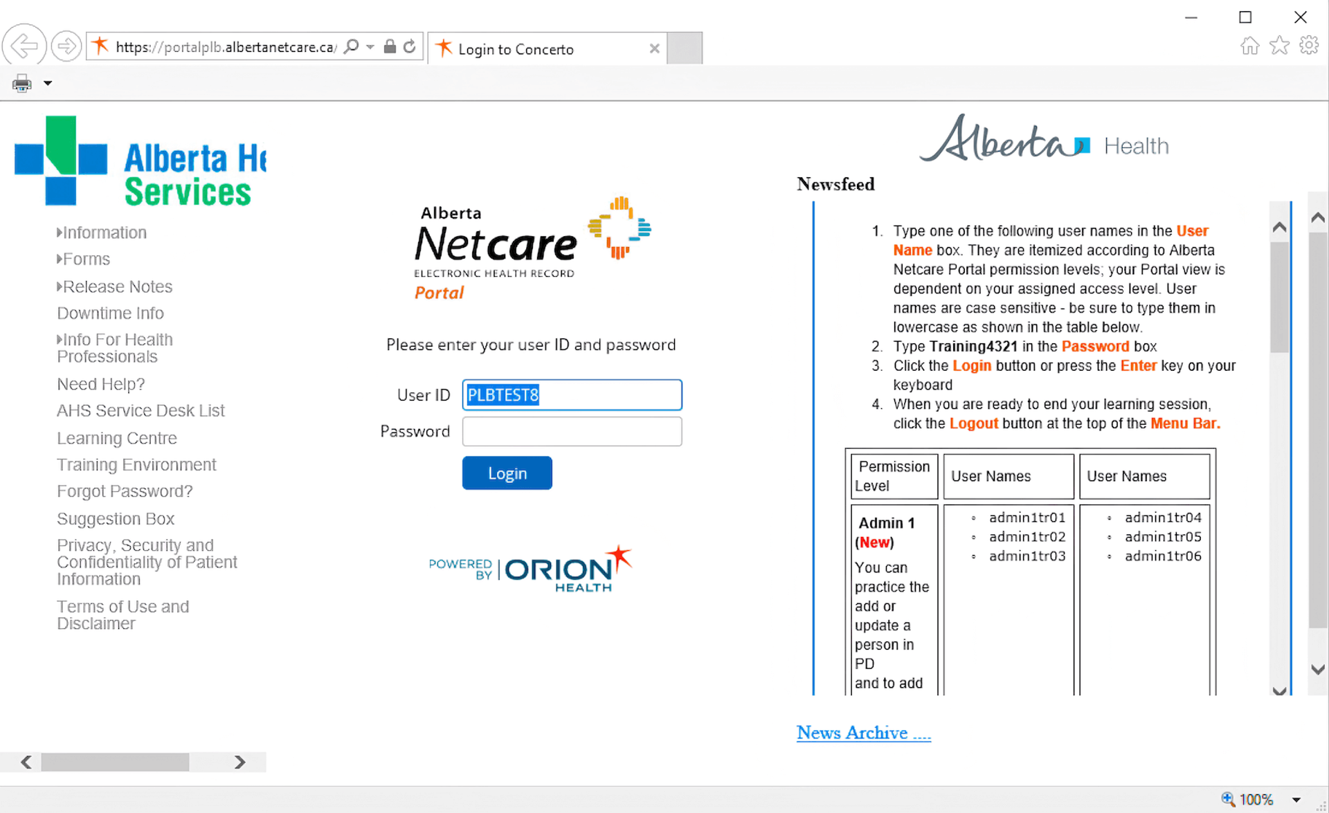 Alberta Netcare login screen