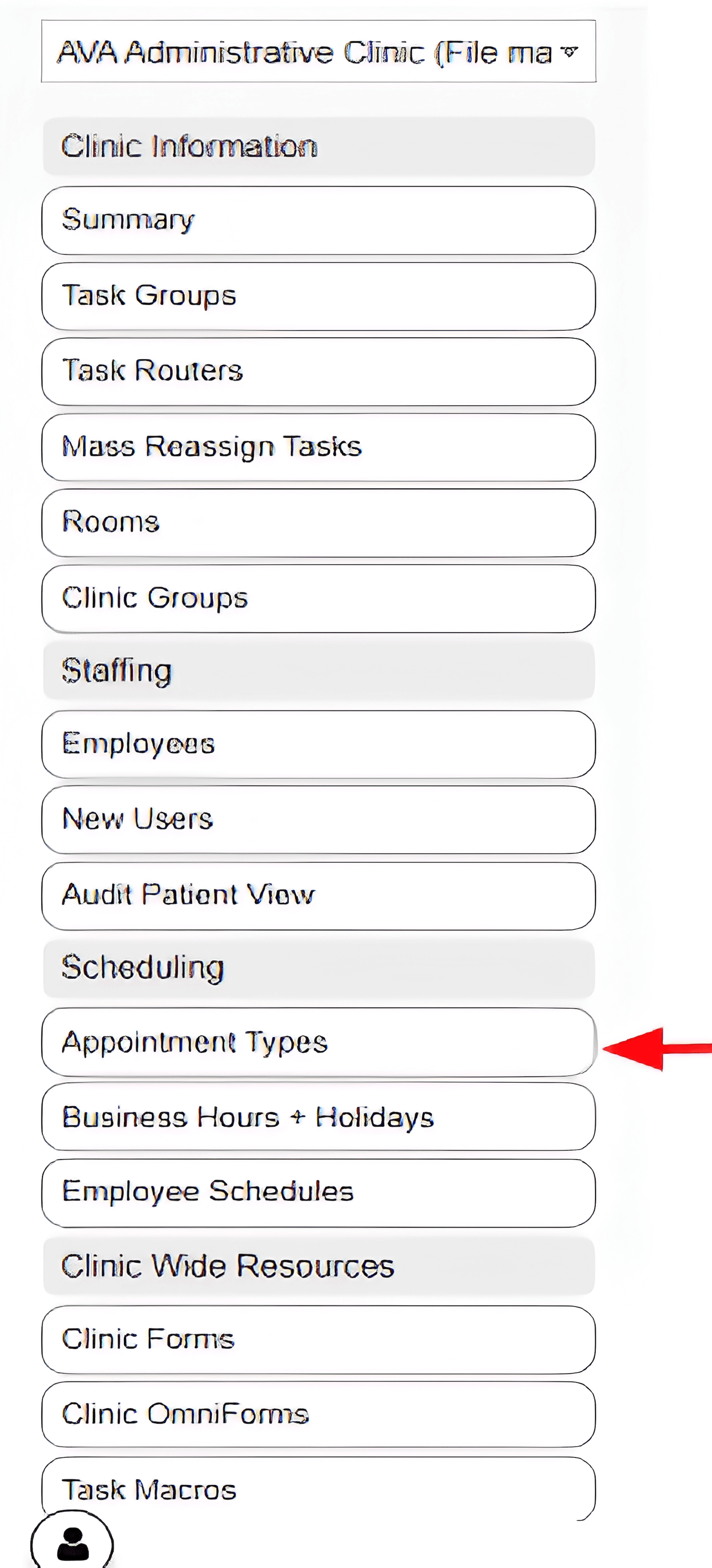 Menu bar with the 'Appointment Types' button highlighted in red.