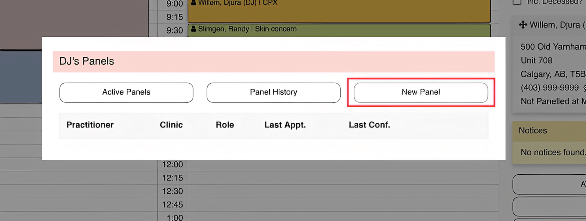 Panel workspace with a button labeled 'new panel' highlighted in red.