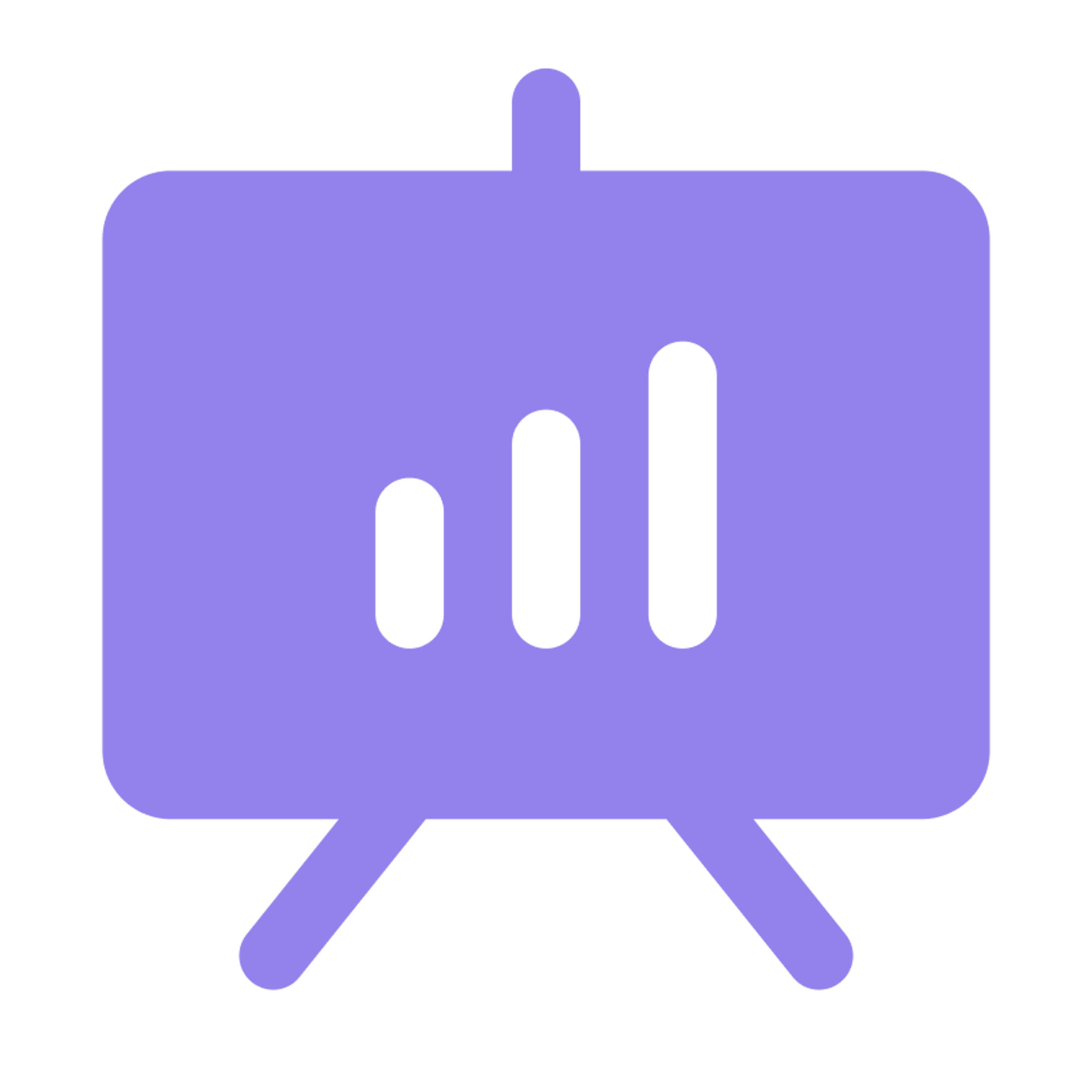 A purple icon of a presentation board on a transparent background