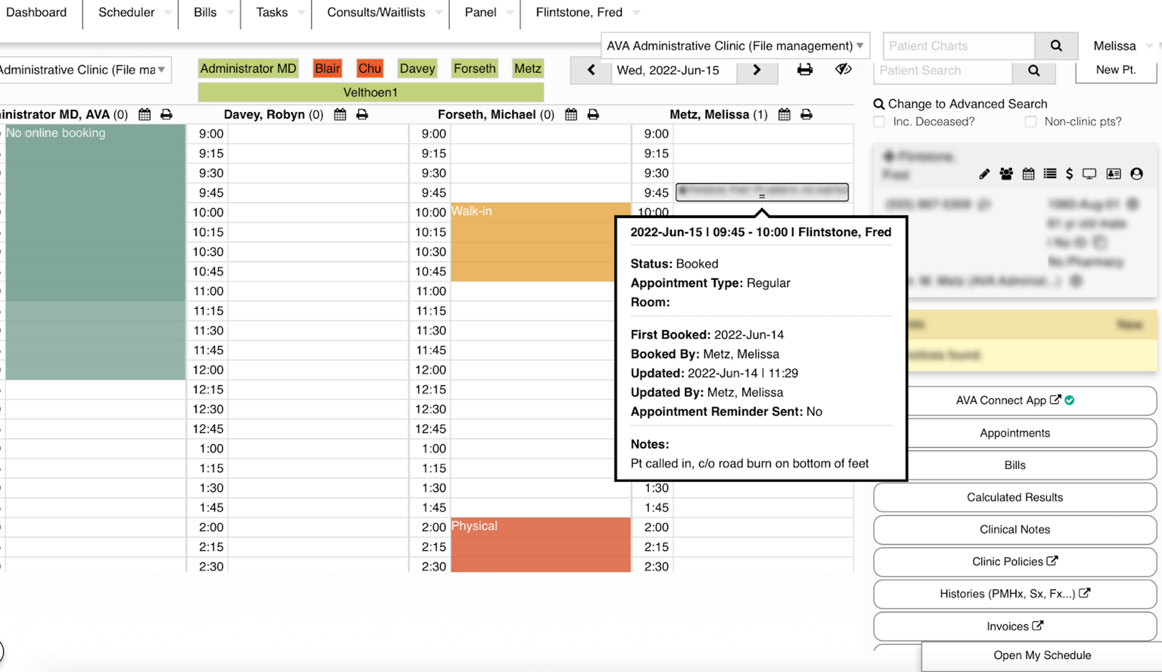 Practitioner spreadsheet with a patient's details expanded.