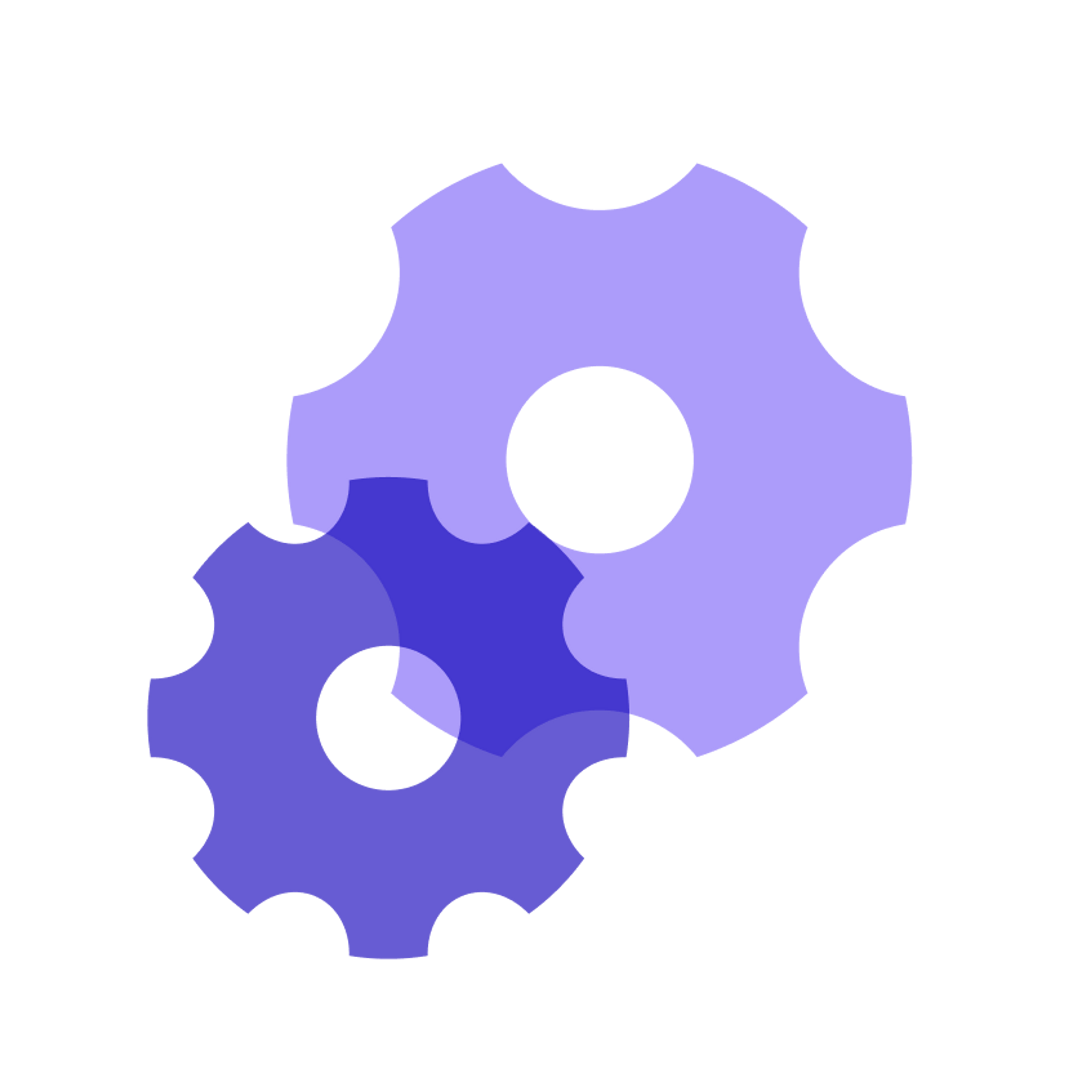 A purple icon of gears on a transparent background
