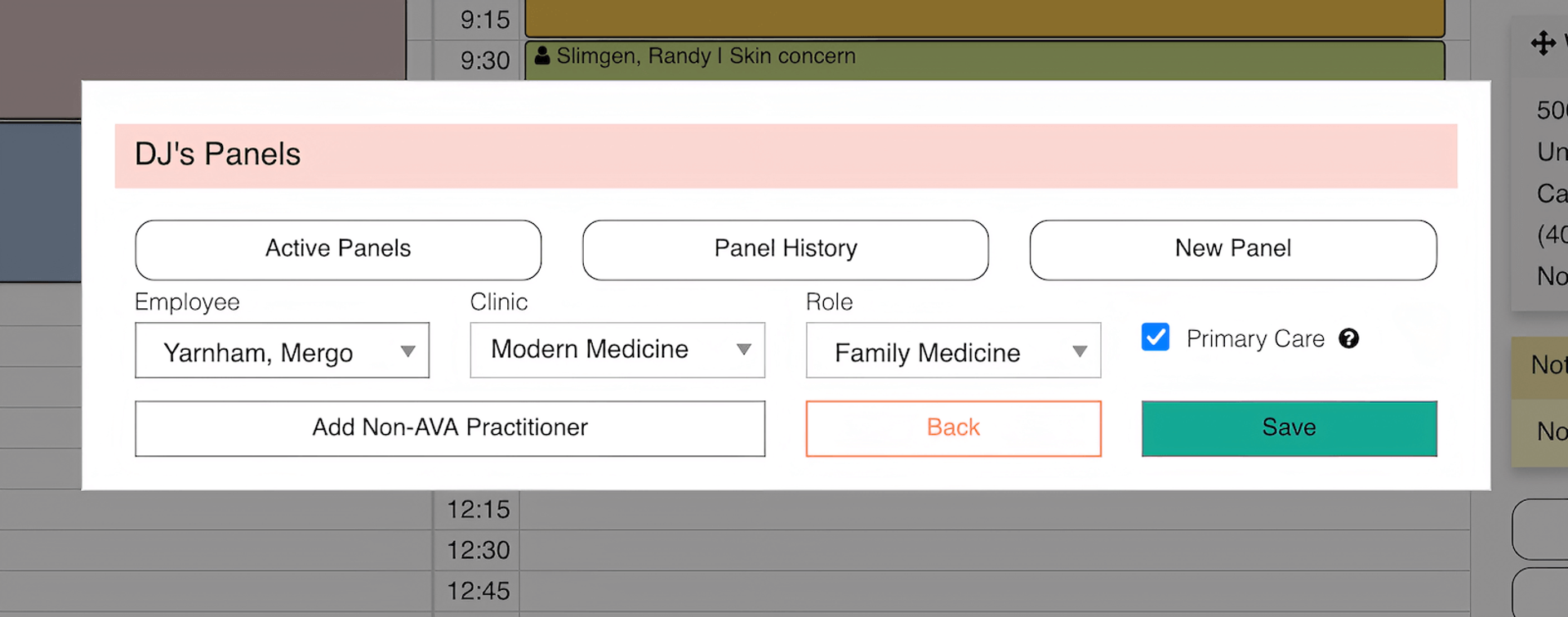 Workspace panel, displaying how to add an employee to a panel.