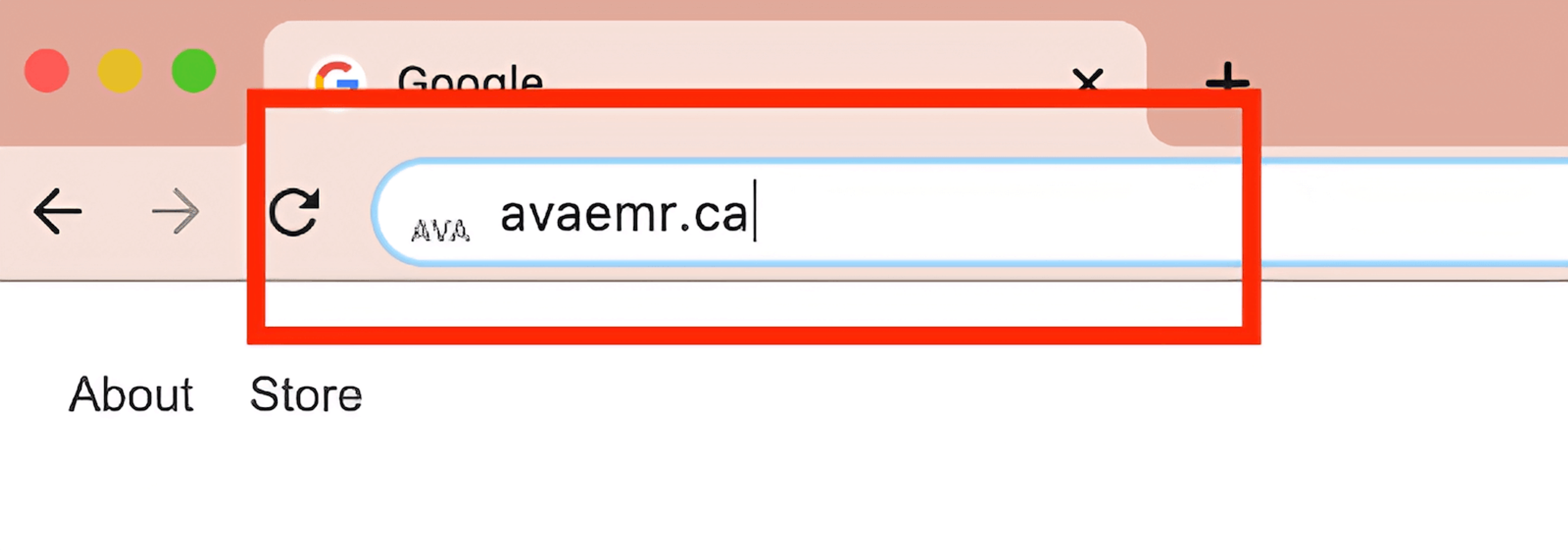 Browser search bar with 'avaemr.ca' typed in.