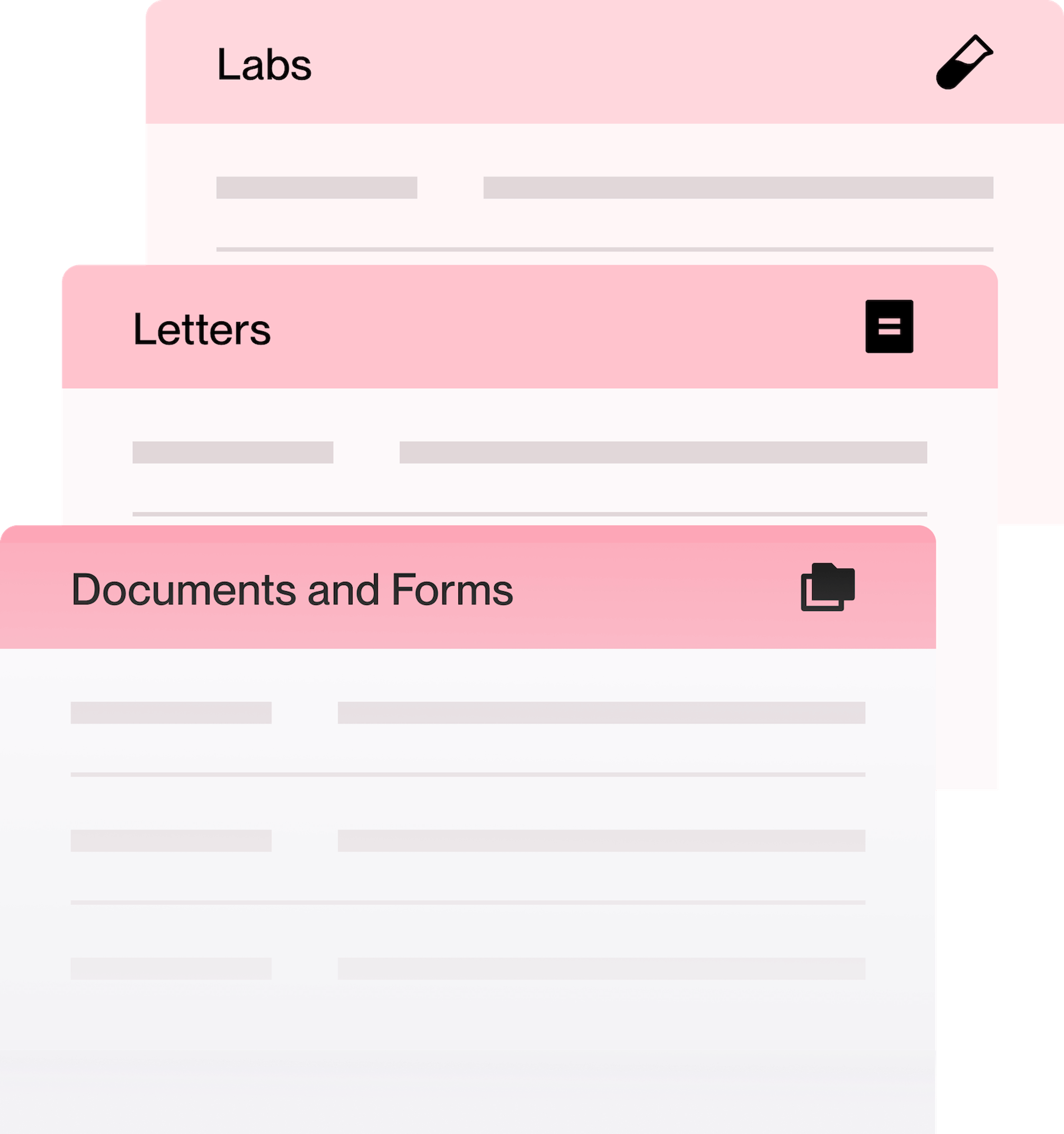 Three windows labeled 'Labs, Letters, and Documents and Forms'