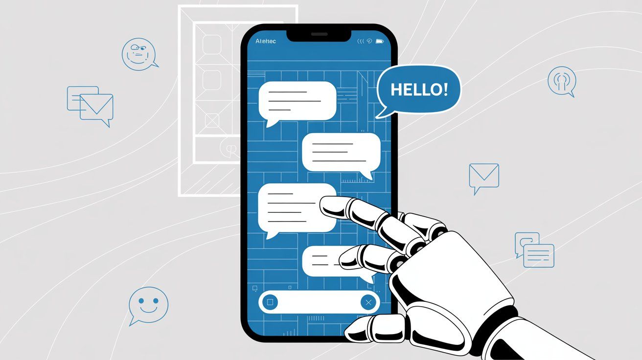 Illustration showing WhatsApp Business API capabilities including automation, personalization, and interactive messaging features