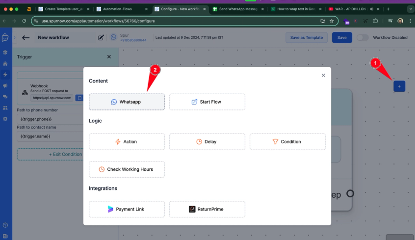 Add the WhatsApp message step