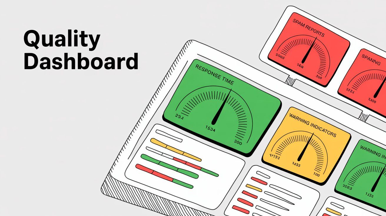 Dashboard showing quality metrics to monitor - blocks, response rates, and spam report indicators