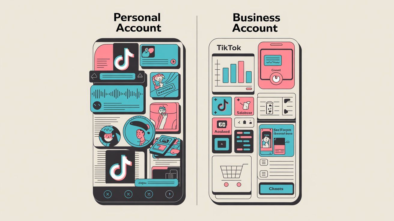 TikTok business vs personal account comparison showing the key differences between account types for creators and businesses