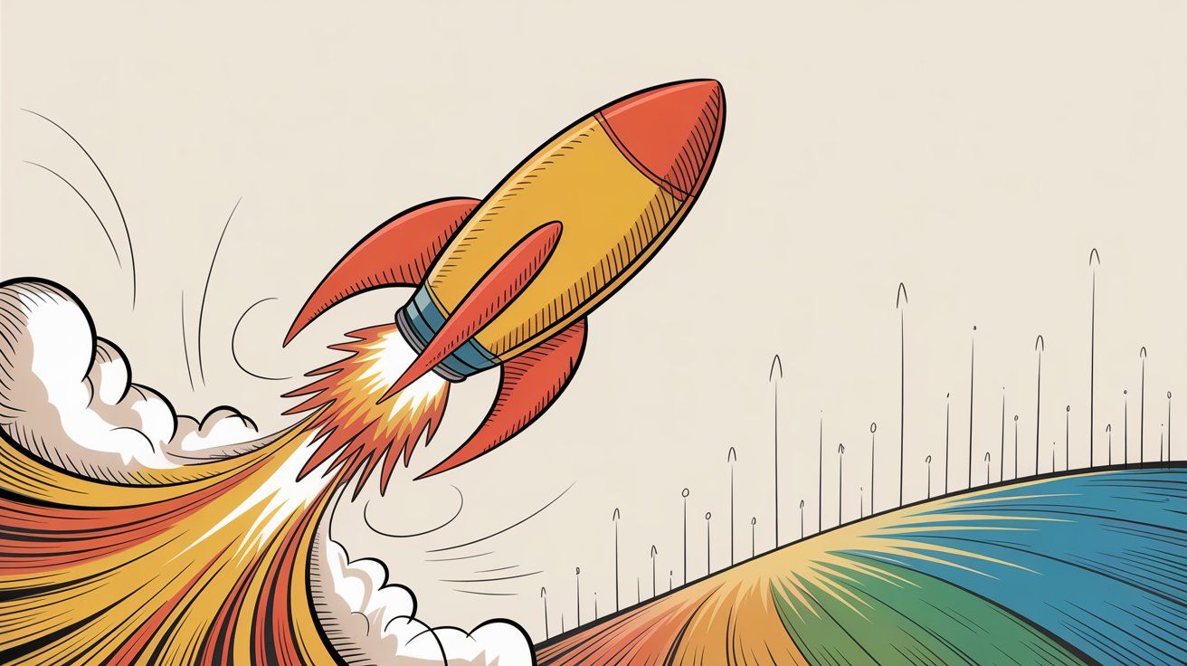 Illustration of a rocket ascending upward representing ChatGPT's explosive user growth trajectory