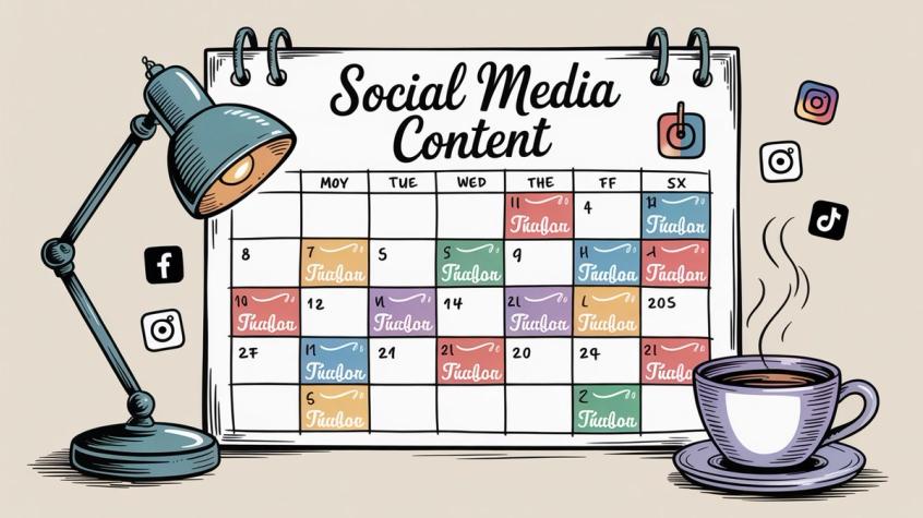 Content calendar planning and social media posting schedule visualization