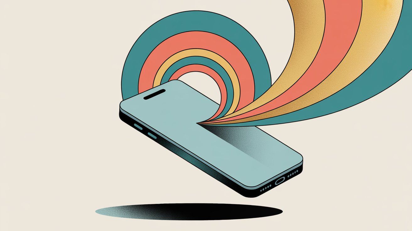 Modern illustration of smartphone with radiating communication waves representing messenger marketing across multiple platforms